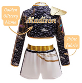 Girls K-Pop Inspired 3-Piece Outfit, Gold Stage Costume Set, Birthday party