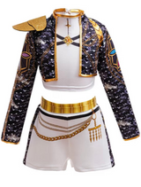 Girls K-Pop Inspired 3-Piece Outfit, Gold Stage Costume Set, Birthday party