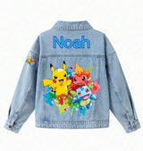 Custom Pikachu  Denim Jacket for Kids Personalised Name Jean Jacket, Pokémon Birthday Gift.