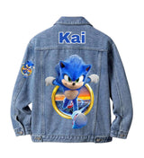Personalised Sonic Hero Denim Jacket, Kids Birthday Gift
