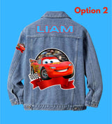 Custom Cars Denim Jacket for Kids Personalised Name, Cars Birthday Gift.