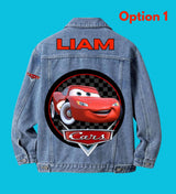 Custom Cars Denim Jacket for Kids Personalised Name, Cars Birthday Gift.
