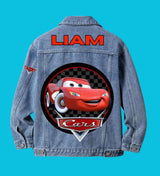 Custom Cars Denim Jacket for Kids Personalised Name, Cars Birthday Gift.
