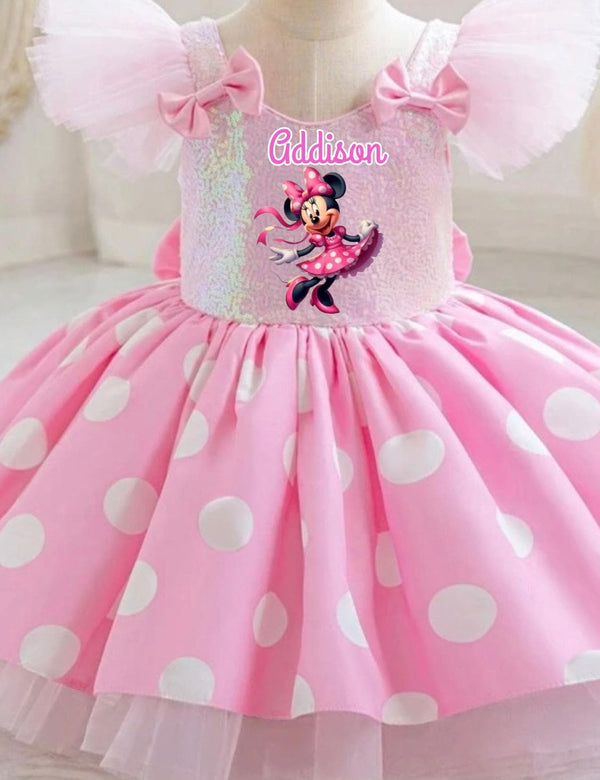 Kids Minnie Mouse Birthday Party Dress. Custom with Child’s Name. Personalized Outfit for Girls