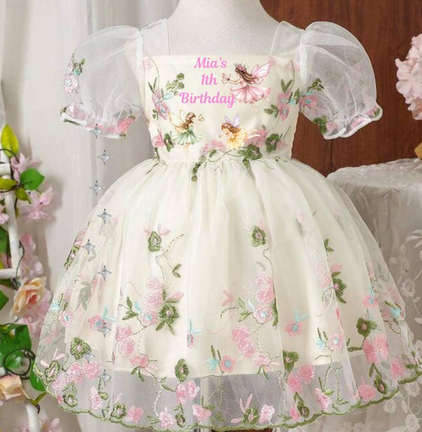 Fairy Birthday Dress with Custom Name  1st Birthday Fairy Outfit Personalized Kids Fairy Dress