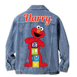 Custom Denim Jacket Elmo Sesame Street , Elmo and Friends, Gabby Cadabby Personalised Handcrafted.