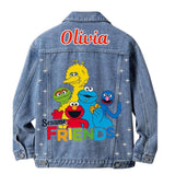 Custom Denim Jacket Elmo Sesame Street , Elmo and Friends, Gabby Cadabby Personalised Handcrafted.