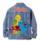 Custom Denim Jacket Elmo Sesame Street , Elmo and Friends, Gabby Cadabby Personalised Handcrafted.