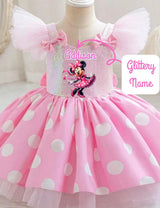 Kids Minnie Mouse Birthday Party Dress. Custom with Child’s Name. Personalized Outfit for Girls