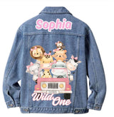 Safari Wild One Denim Jacket, Personalized 1st Birthday Outfit
