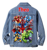 Superhero Denim Jacket for Kids Personalized Name, Superhero Birthday Gift.
