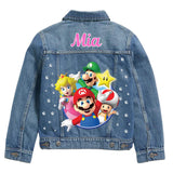 Custom Mario Bros Denim Jacket for Kids Personalized Name Jean Jacket, Birthday Gift.