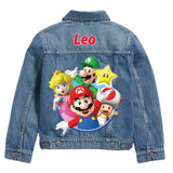 Custom Mario Bros Denim Jacket for Kids Personalized Name Jean Jacket, Birthday Gift.